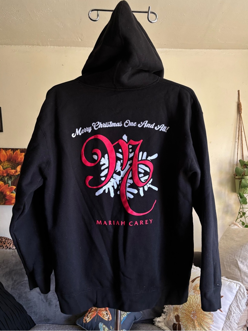 Mariah Carey Merry Christmas One And All Black Zip Front Hoodie Size XL